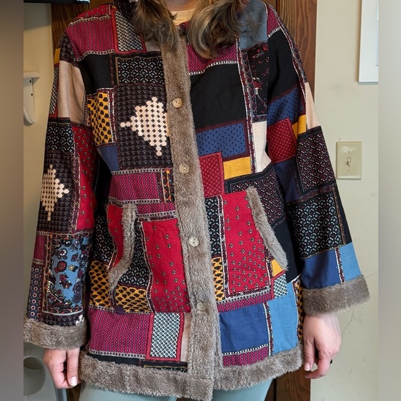 Colorful Patchwork Women's Jacket no label Sz L - Picture 2 of 4